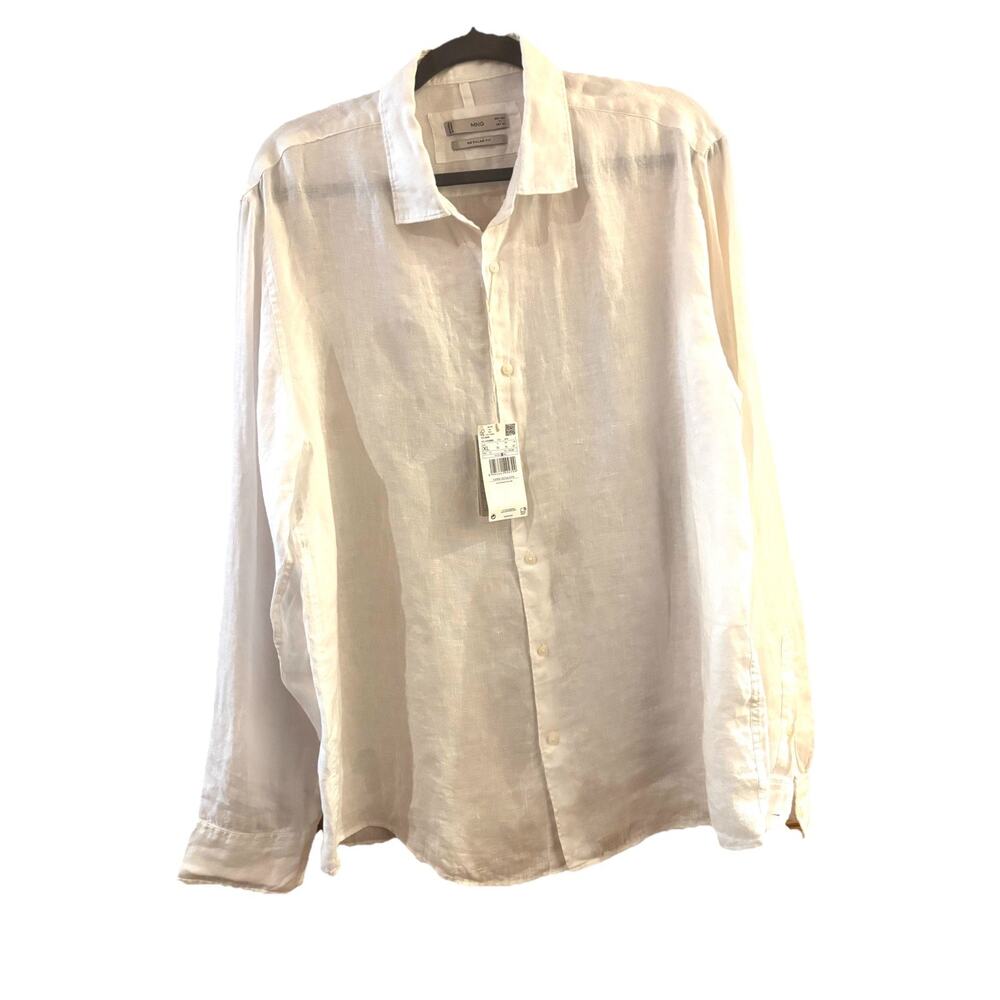 MNG Men’s 100% Linen Shirt Sz XL Cream Relaxed NWT Beach Resort Wear Vacation